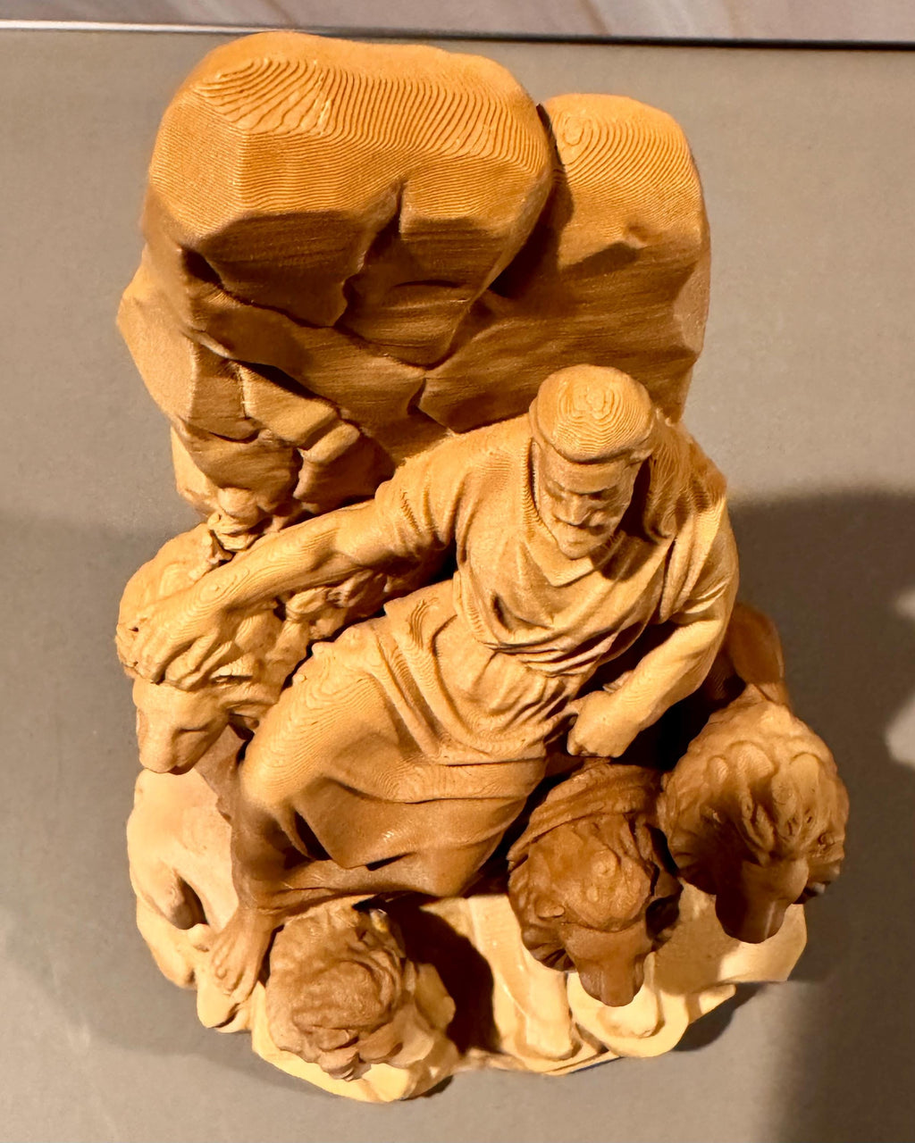 Daniel in Lions Den Sculpture | Sandstone Style Biblical Figure, Faith Decor