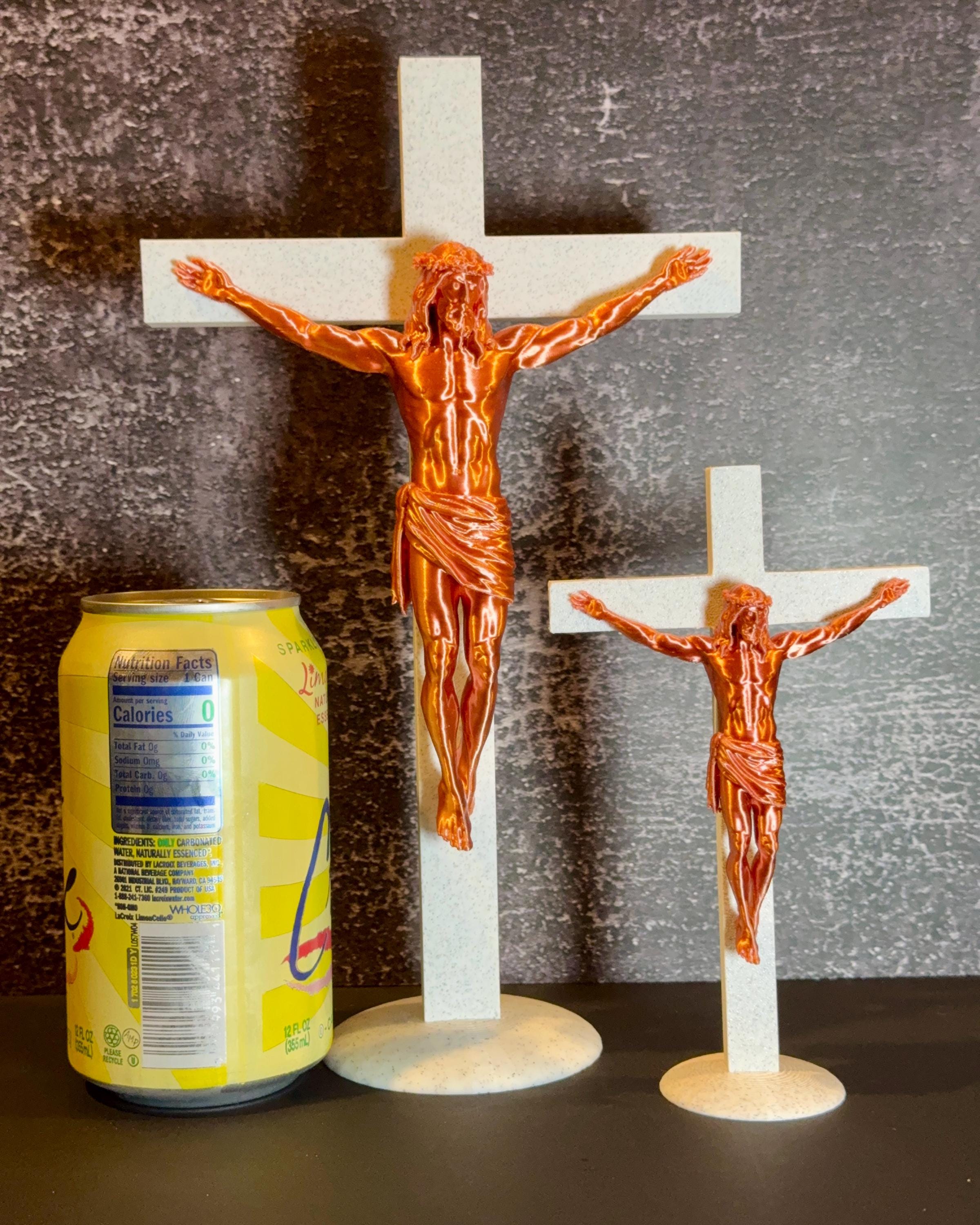 Marble Like Crucifix Statue with Copper Like Jesus – 6" Desktop Religious Sculpture