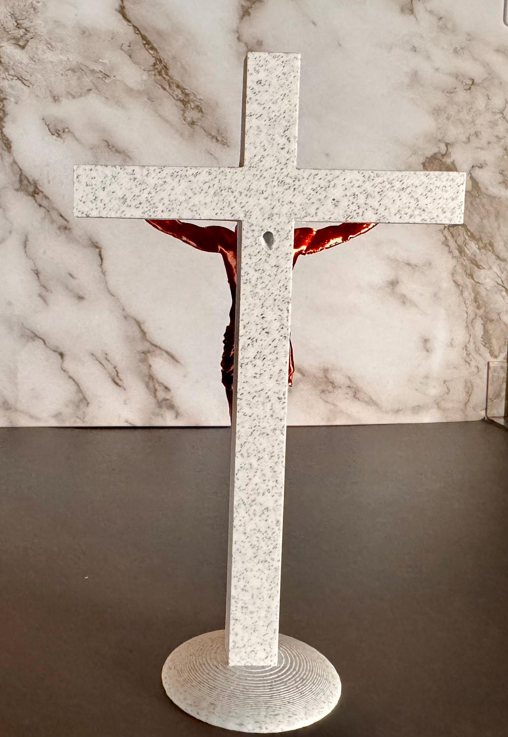 Marble Like Crucifix Statue with Copper Like Jesus – 6" Desktop Religious Sculpture