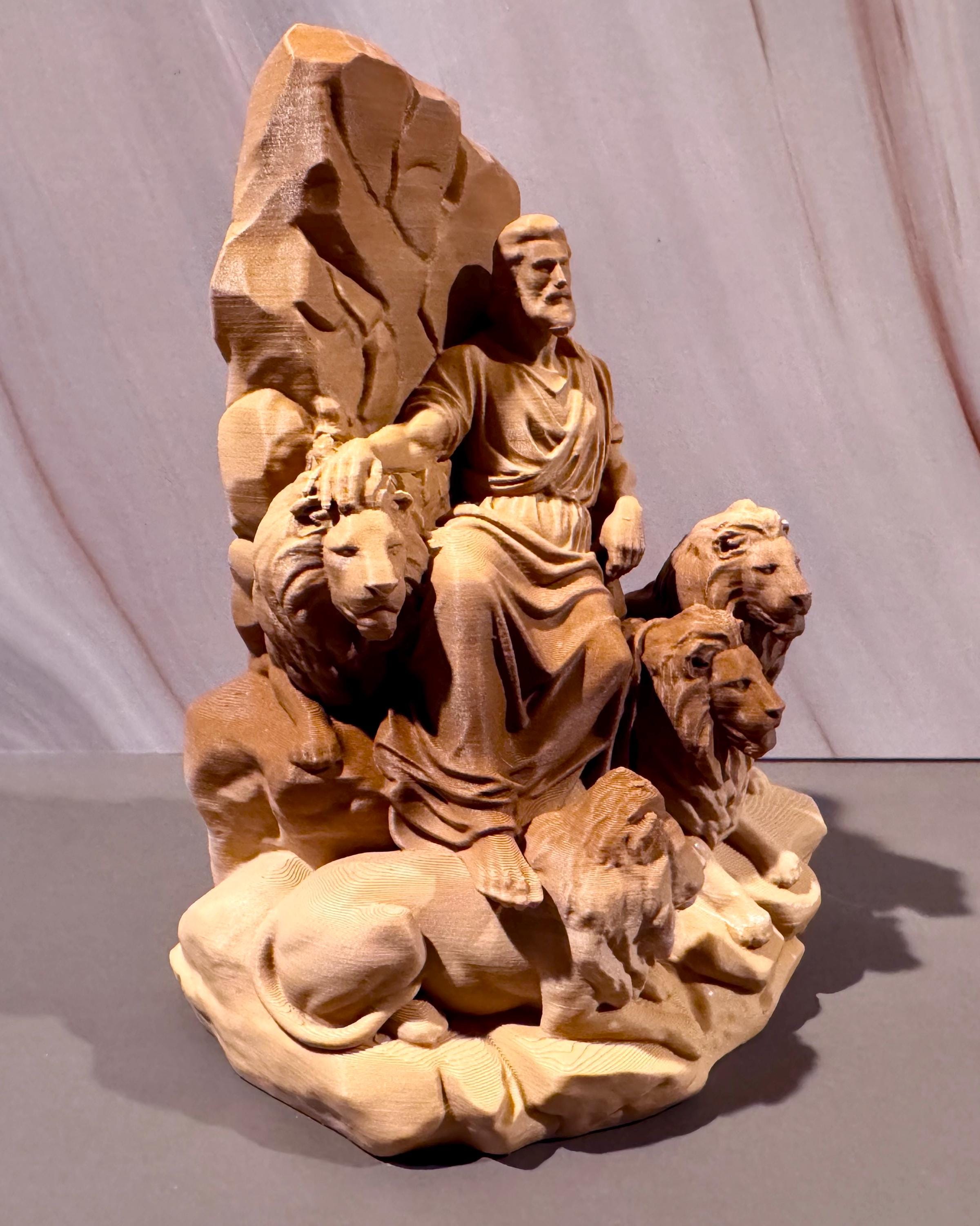 Daniel in Lions Den Sculpture | Sandstone Style Biblical Figure, Faith Decor