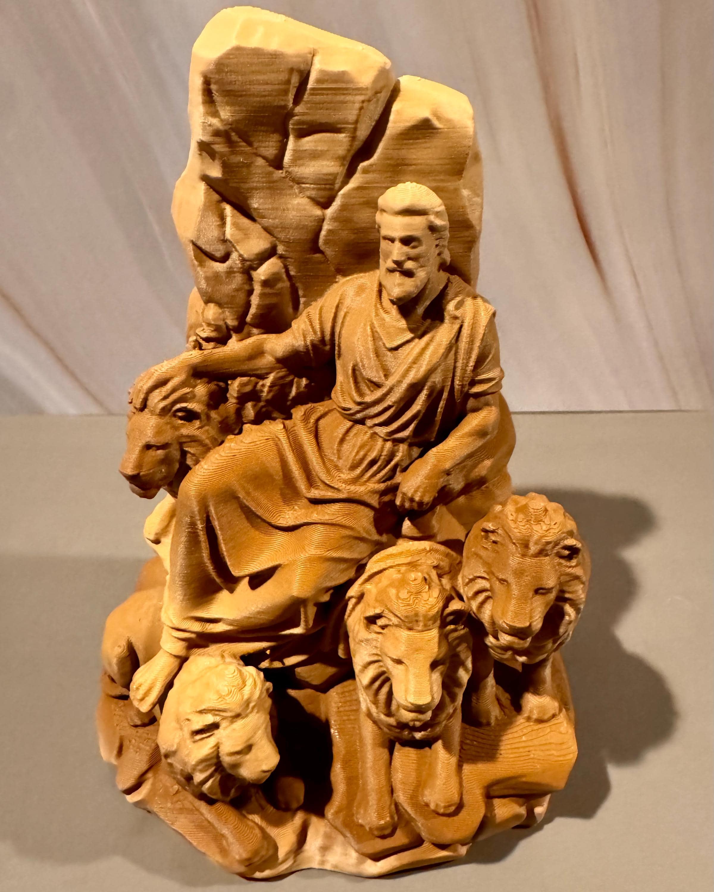 Daniel in Lions Den Sculpture | Sandstone Style Biblical Figure, Faith Decor