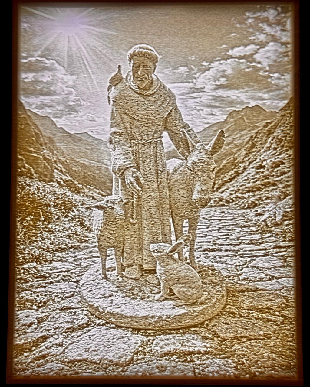 Illuminated Saint Francis Lithophane | Backlit Religious Art | LED Faith Decor | Christian Gift