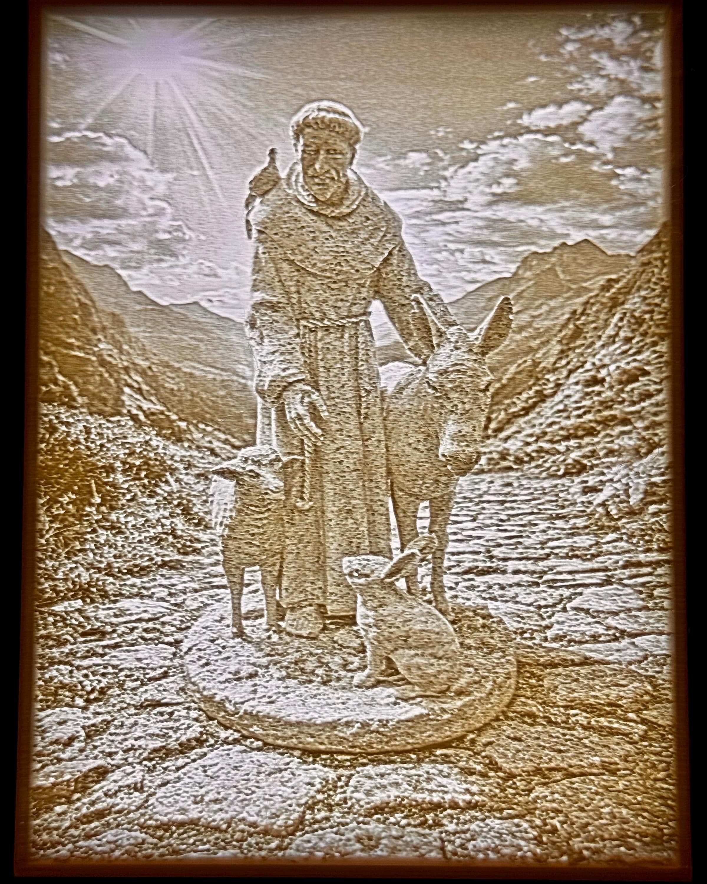 Illuminated Saint Francis Lithophane | Backlit Religious Art | LED Faith Decor | Christian Gift