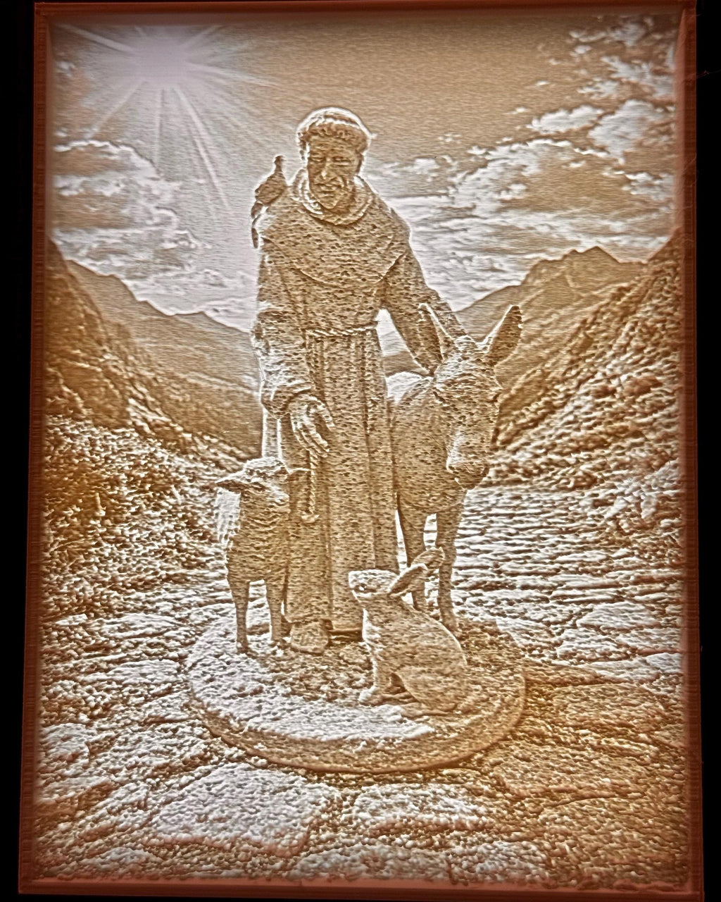 Illuminated Saint Francis Lithophane | Backlit Religious Art | LED Faith Decor | Christian Gift