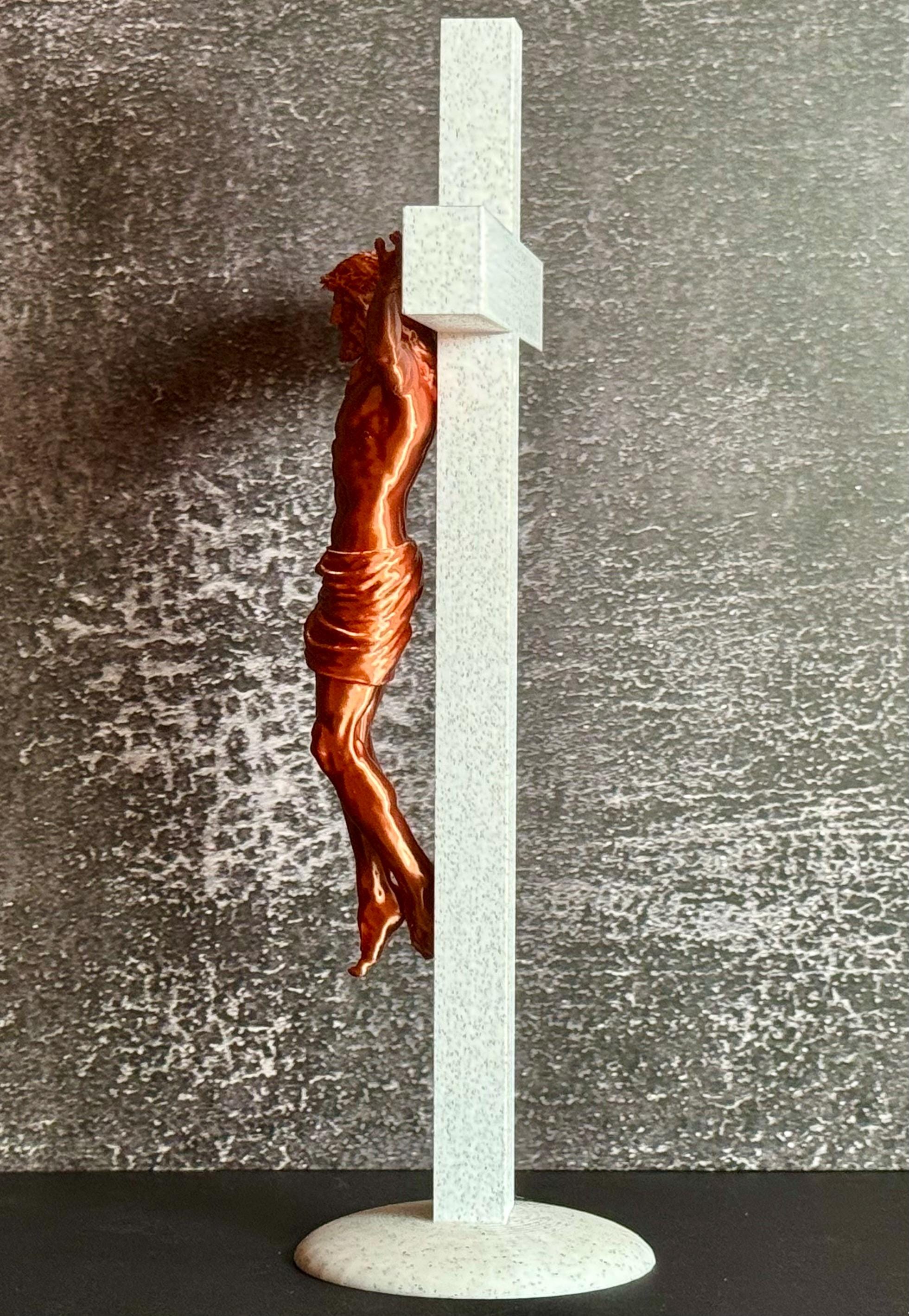 Crucifix Statue Marble Like Cross with Copper Like Jesus | Christian Wall Decor | Handmade Religious Gift