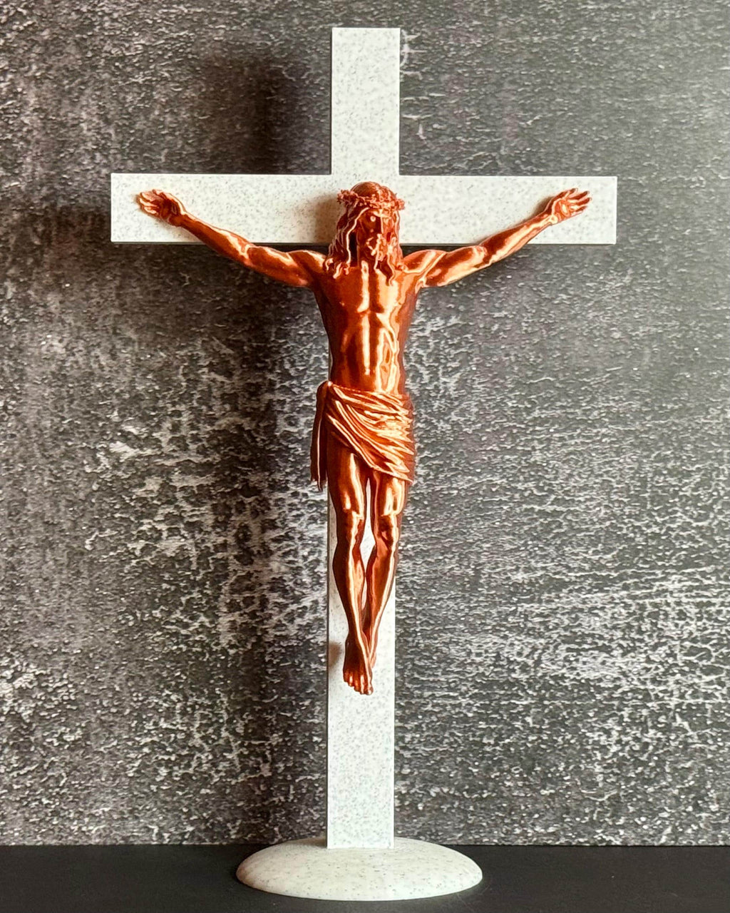 Crucifix Statue Marble Like Cross with Copper Like Jesus | Christian Wall Decor | Handmade Religious Gift