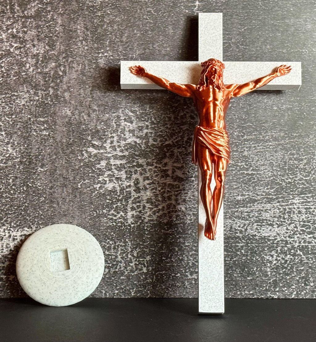 Crucifix Statue Marble Like Cross with Copper Like Jesus | Christian Wall Decor | Handmade Religious Gift