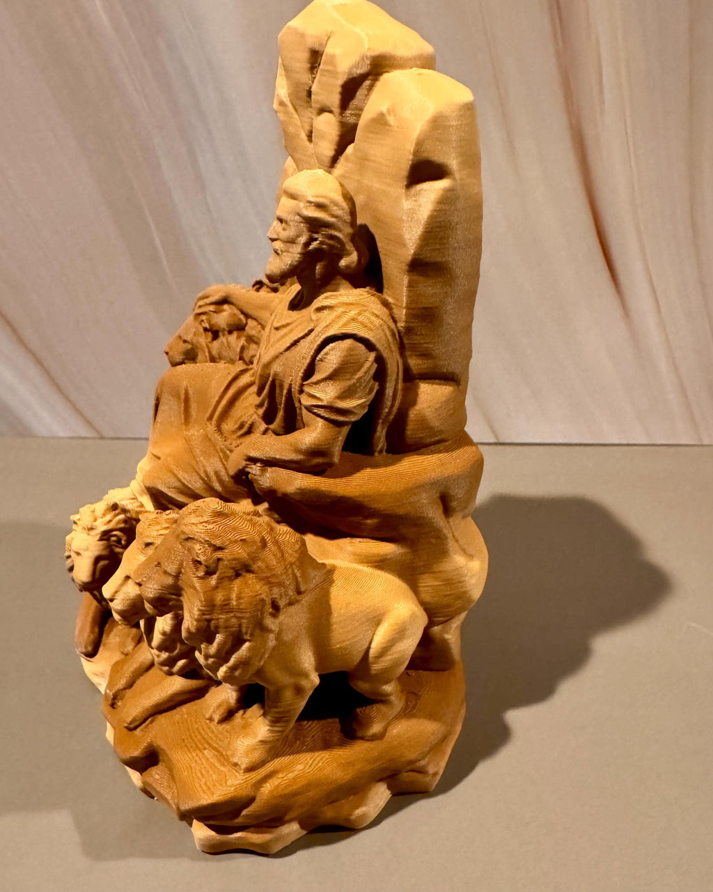 Daniel in Lions Den Sculpture | Sandstone Style Biblical Figure, Faith Decor