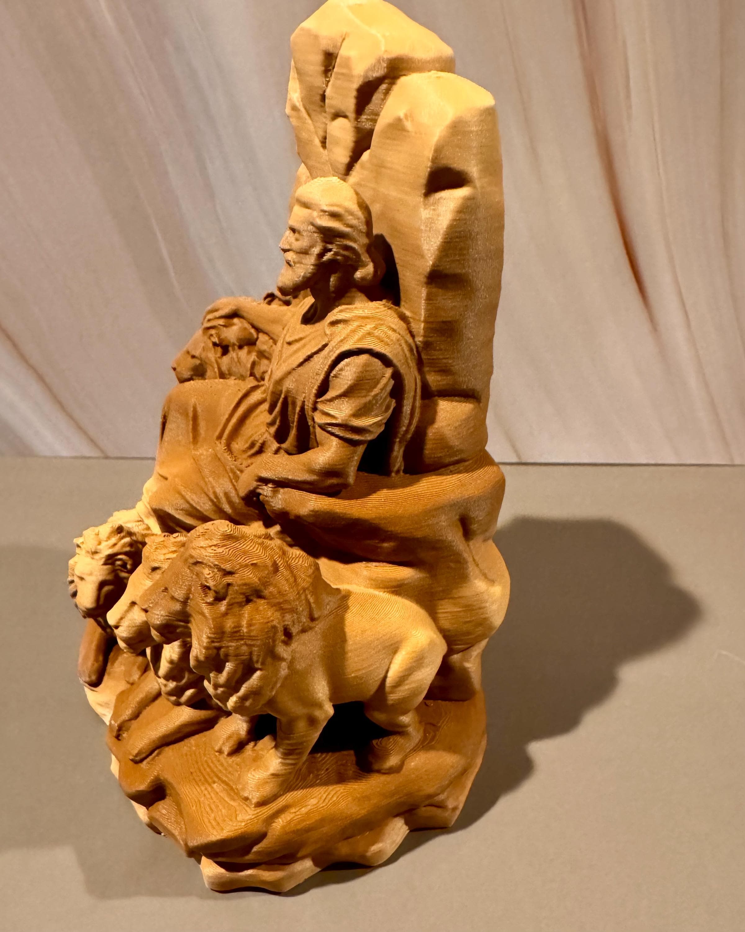 Daniel in Lions Den Sculpture | Sandstone Style Biblical Figure, Faith Decor
